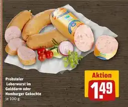 REWE DE Probsteier Leberwurst im Golddarm oder Hamburger Gekochte, EUR 1.49 tilbud