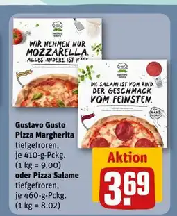 REWE DE Gustavo Gusto Pizza Margherita oder Pizza Salame, EUR 3.69 tilbud