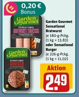 REWE DE Garden Gourmet Sensational Bratwurst oder Sensational Burger, EUR 2.49 tilbud