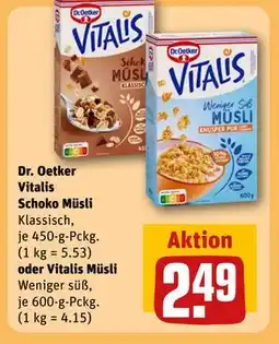REWE DE Dr. Oetker Vitalis Schoko Müsli oder Vitalis Müsli, EUR 2.49 tilbud