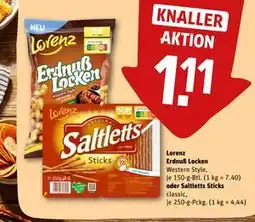 REWE DE Lorenz Erdnuß Locken oder Saltletts Sticks, EUR 1.11 tilbud