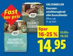 Lidl VALSEMØLLEN Gourmetsolsikkerugbrød eller brunchboller tilbud