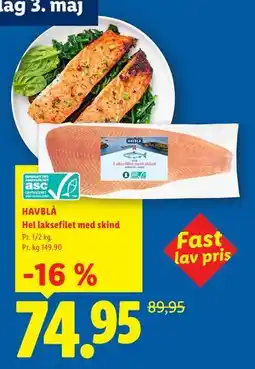 Lidl HAVBLÅ Hel laksefilet med skind tilbud