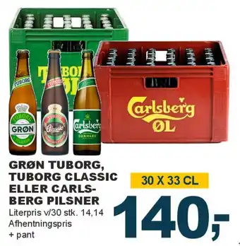 Let-Køb GRØN TUBORG, TUBORG CLASSIC ELLER CARLSBERG PILSNER tilbud