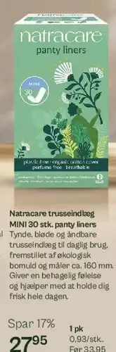 Helsam Natracare panty liners MINI 30 stk. tilbud