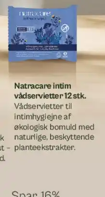 Helsam Natracare intim vådservietter 12 stk. tilbud
