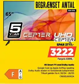 Power CEPTER 4K Smart TV med Dolby Audio CR65EU6002A tilbud
