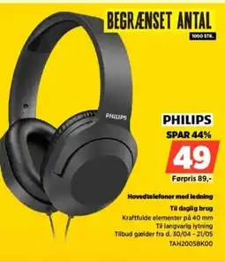 Power PHILIPS Hovedtelefoner med ledning TAH2005BK00 tilbud