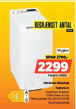 Power Whirlpool Topbetjent TDLR7220SSEUN tilbud