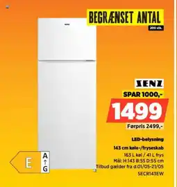 Power SENZ 143 cm køle-/fryseskab SECR143EW tilbud