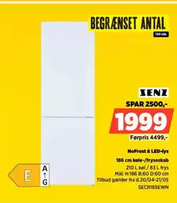 Power SENZ 186 cm køle-/fryseskab SECR185EWN tilbud