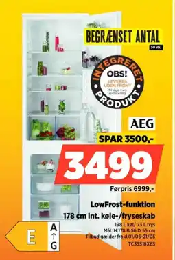 Power AEG 178 cm int. køle-/fryseskab TC3SS18XES tilbud