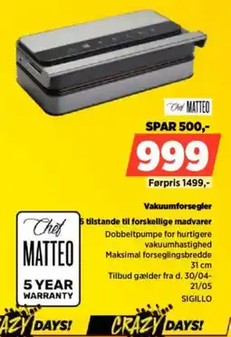 Power CHEF MATTEO Vakuumforsegler SIGILLO tilbud