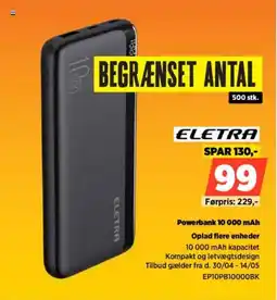 Power ELETRA Powerbank 10 000 mAh EP10PB10000BK tilbud