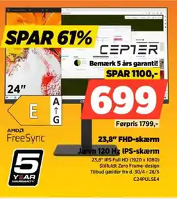 Power CEPTER 23,8" FHD-skærm C24PULSE4 tilbud