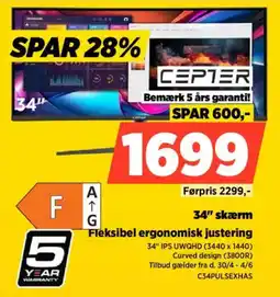Power CEPTER 34" skærm C34PULSEXHAS tilbud