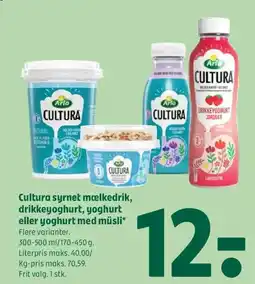 Coop 365 Cultura syrnet mælkedrik, drikkeyoghurt, yoghurt eller yoghurt med müsli tilbud