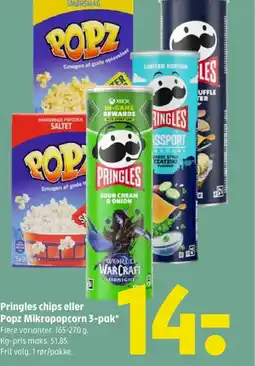 Coop 365 Pringles chips eller Popz Mikropopcorn 3-pak tilbud