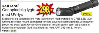 Genopladelig lygte med UV-lys