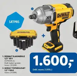 Davidsen DEWALT Slagnøgle 1/2" 18 v , DEWALT topnøglesæt 1/2" 7 dele tilbud