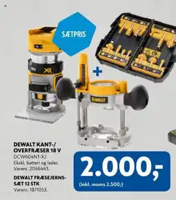 Davidsen DEWALT Kant-/ overfræser 18 v , DEWALT Fræsejerns- sæt 12 stk tilbud