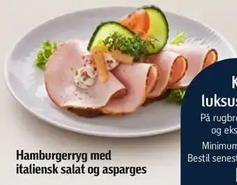 Hamburgerryg med italiensk salat og asparges