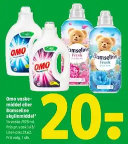 Coop 365 Omo vaskemiddel eller Bamseline skyllemiddel tilbud