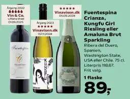 SuperBrugsen Fuentespina Crianza, Kung Fu Girl Riesling eller Amaluna Brut Sparkling tilbud