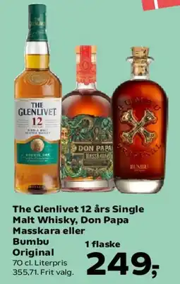 SuperBrugsen The Glenlivet 12 års Single Malt Whisky, Don Papa Masskara eller Bumbu Original tilbud