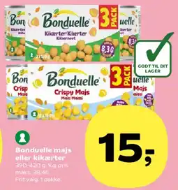 Kvickly Bonduelle majs eller kikærter tilbud