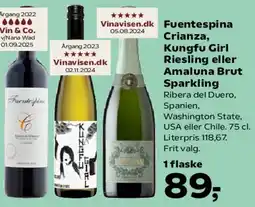 Kvickly Fuentespina Crianza, Kungfu Girl Riesling eller Amaluna Brut Sparkling tilbud