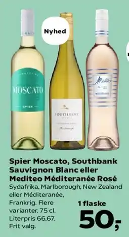 Kvickly Spier Moscato, Southbank Sauvignon Blanc eller Mediteranee Rosé tilbud