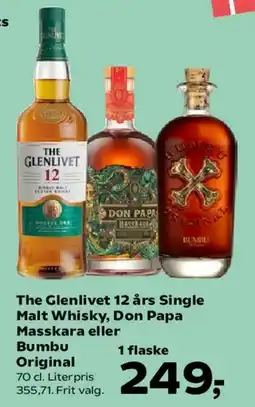 Kvickly The Glenlivet 12 års / Don Papa Masskara / Bumbu Original tilbud
