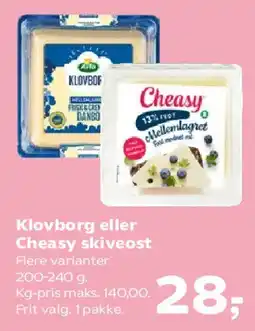 Kvickly Klovborg eller Cheasy skiveost tilbud