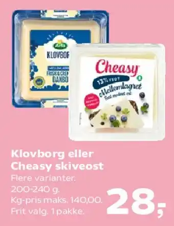Kvickly Klovborg eller Cheasy skiveost tilbud