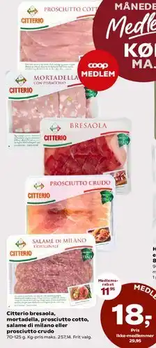 Dagli'Brugsen Citterio pålæg (bresaola, mortadella, prosciutto cotto, prosciutto crudo, salame di Milano) tilbud