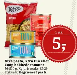 Dagli'Brugsen Xtra pasta, Xtra tun eller Coop hakkede tomater tilbud