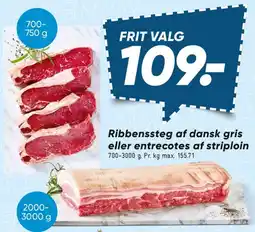 Bilka Ribbensteg af dansk gris eller entrecotes af striploin tilbud