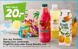 Bilka Sun Joy, Rynkeby Rigtig juice, Lemonade, Frugtfrisk juice eller Funny Bandits drik tilbud