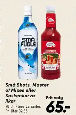 Bilka Små Shots / Master of Mixes / Koskenkorva likør tilbud