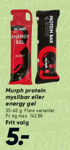 Bilka Murph protein myslibar eller energy gel tilbud
