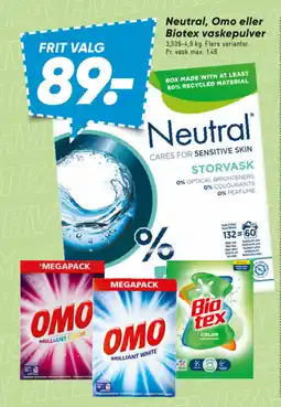Bilka Neutral, Omo eller Biotex vaskepulver tilbud