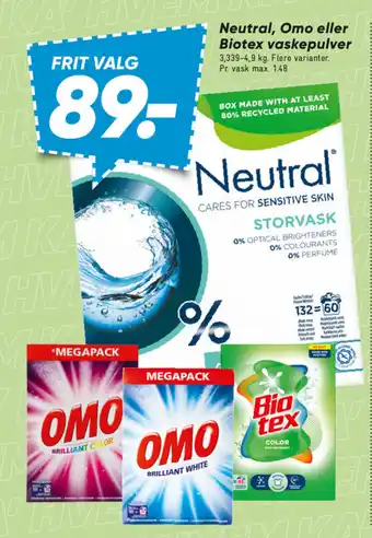 Bilka Neutral, Omo eller Biotex vaskepulver tilbud