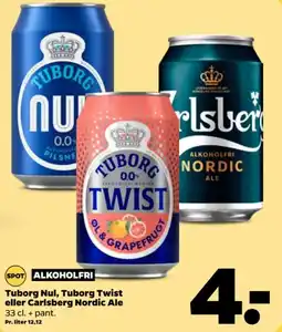 Netto Tuborg nul, tuborg twist eller carlsberg nordic ale tilbud