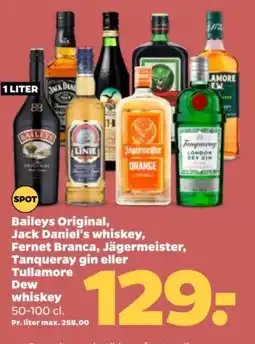 Netto Baileys original, jack daniel's whiskey, fernet branca, jägermeister, tanqueray gin eller tullamore dew whiskey tilbud