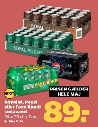Netto Royal øl, pepsi eller faxe kondi sodavand tilbud