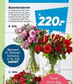 Bilka Håndbundet buket med 4 bundter blomster og grønt tilbud