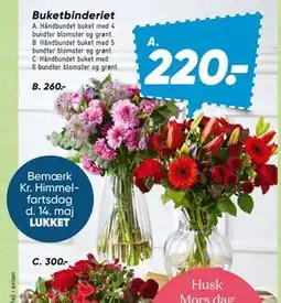 Bilka Håndbundet buket med 5 bundter blomster og grønt tilbud