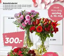 Bilka Håndbundet buket med 4 bundter blomster og grønt tilbud