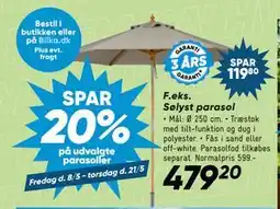 Bilka SPAR. 20% på udvalgte parasoller tilbud